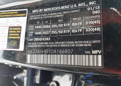 2013 Mercedes-Benz Ml 350 4Matic from USA, damaged, VIN 4JGDA5HB1DA186807